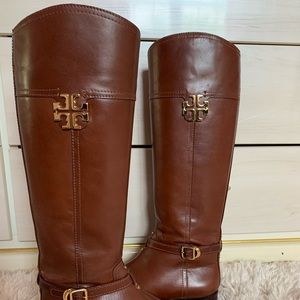 Tory Burch Adeline brown leather riding boots